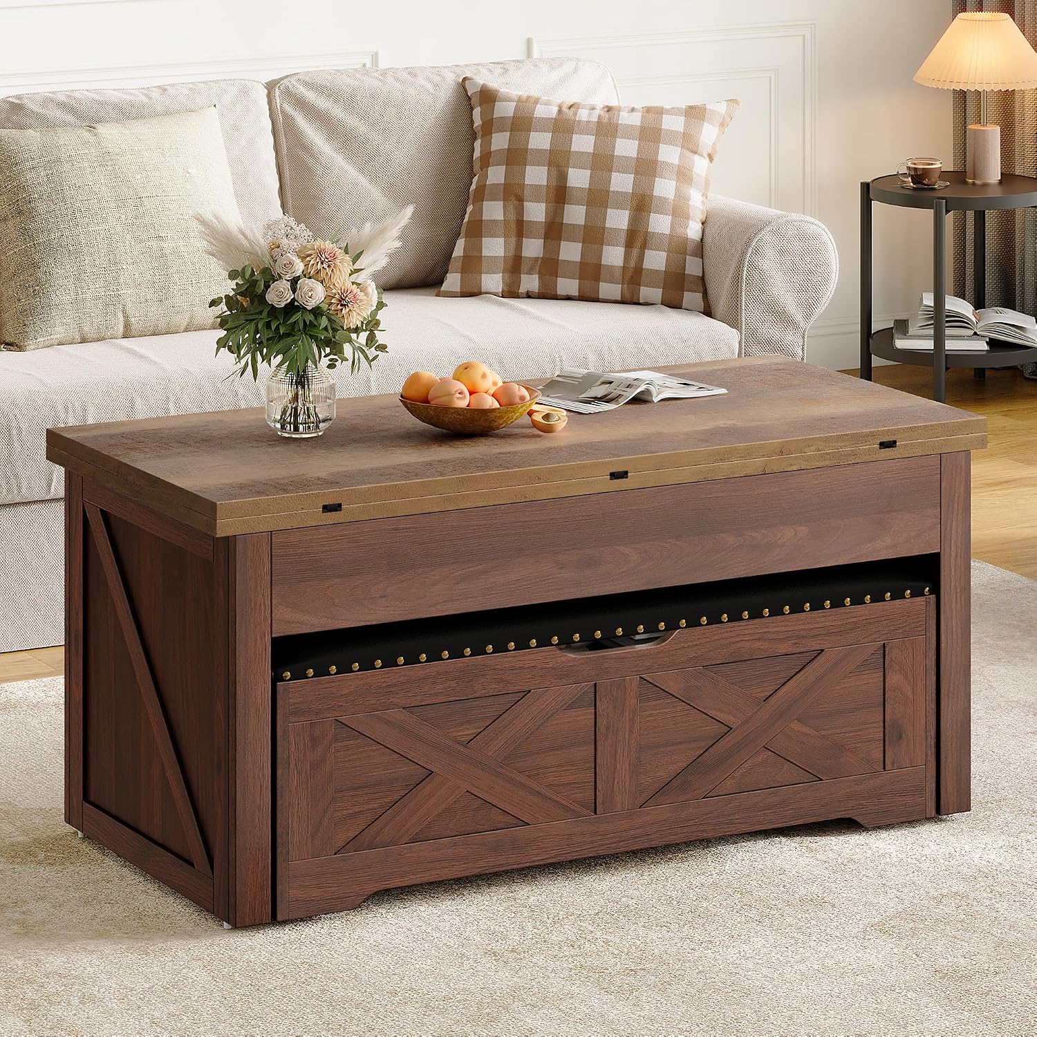 Walnut Convertible Lift Top Storage Coffee Table Set