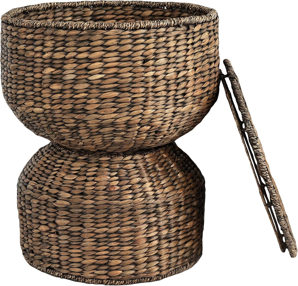 Handwoven Hyacinth Hourglass Brown Storage Table