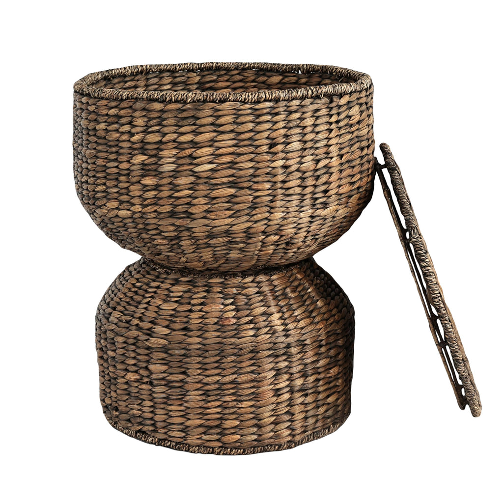 Handwoven Hyacinth Hourglass Brown Storage Table