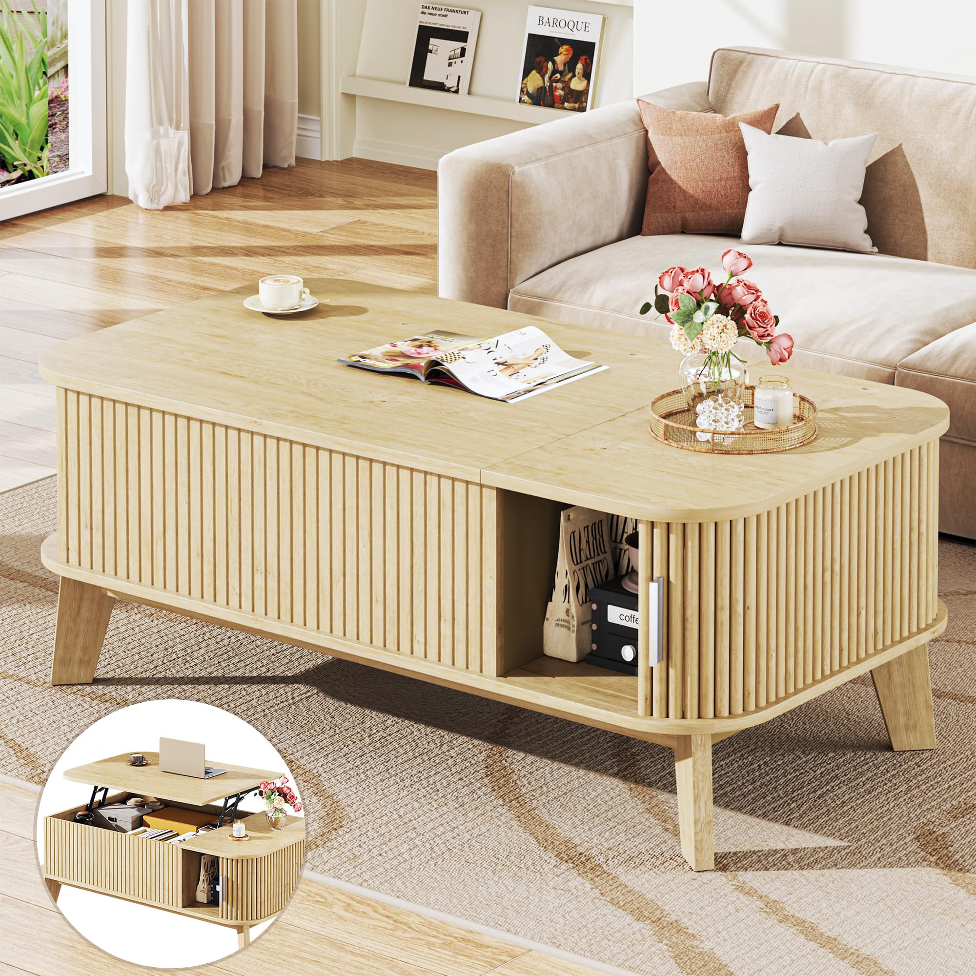 White Farmhouse Lift Top Storage Coffee Table Set