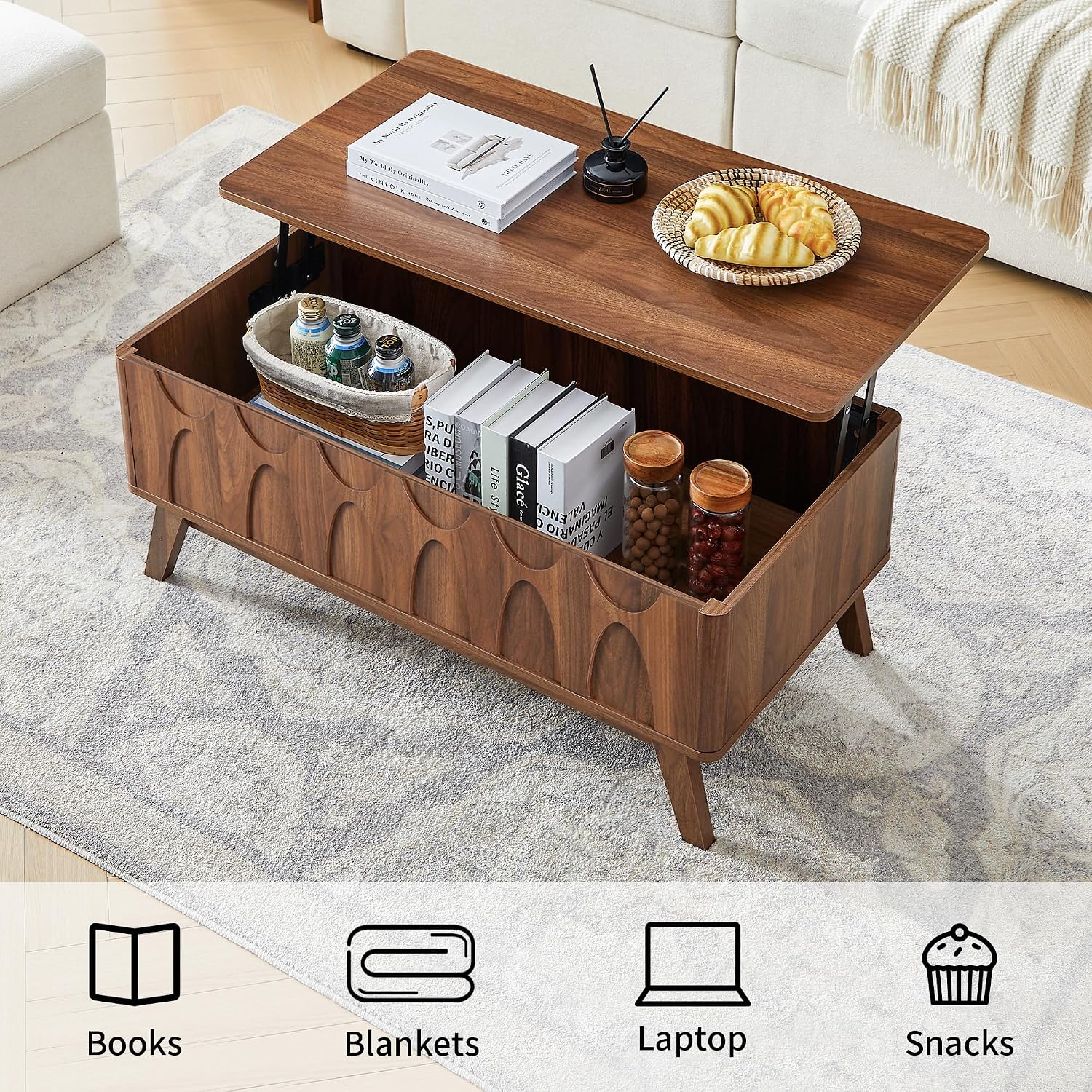 Mid Century Lift Top Storage Rectangular Coffee Table