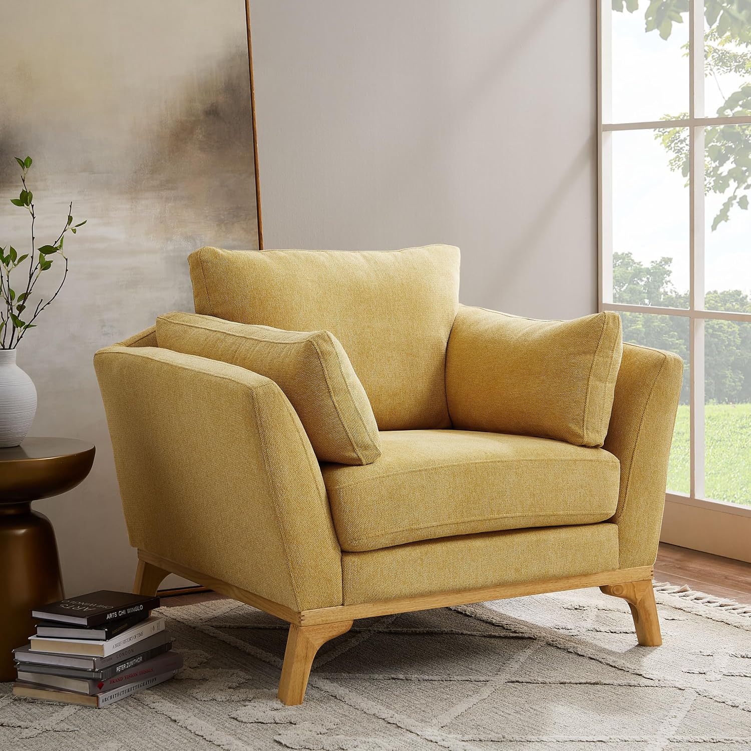 Large Linen Cushioned Accent Chair for Living Bedroom