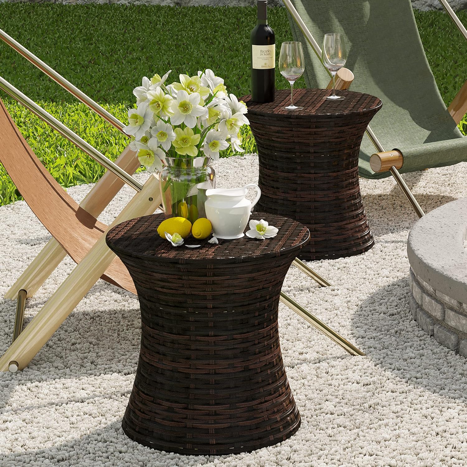 Hourglass Wicker Brown Steel Frame Side Table