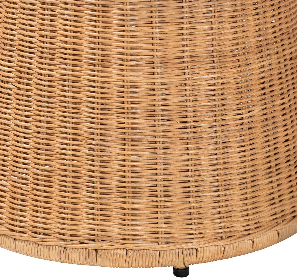 Handwoven Rattan Drum Honey Round End Table