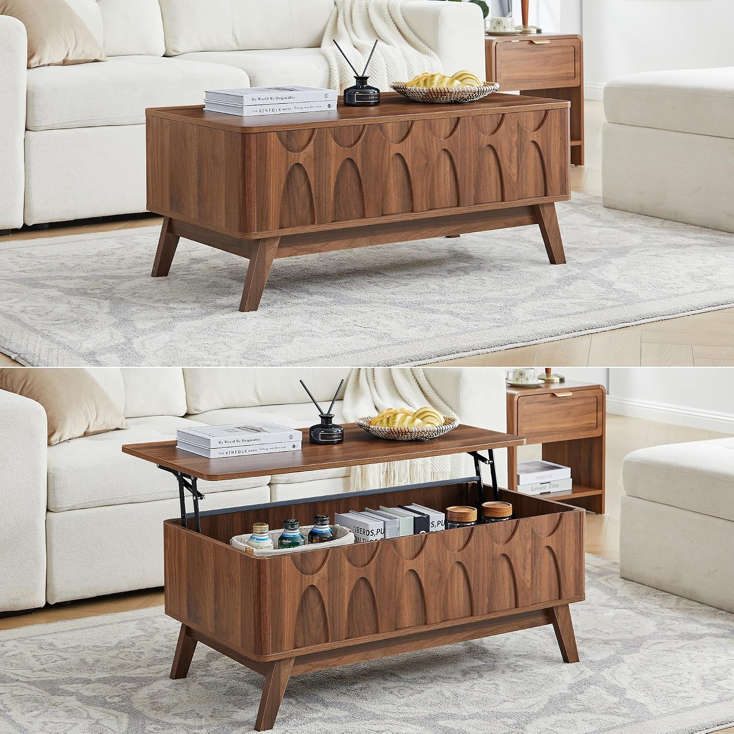 Mid Century Lift Top Storage Rectangular Coffee Table