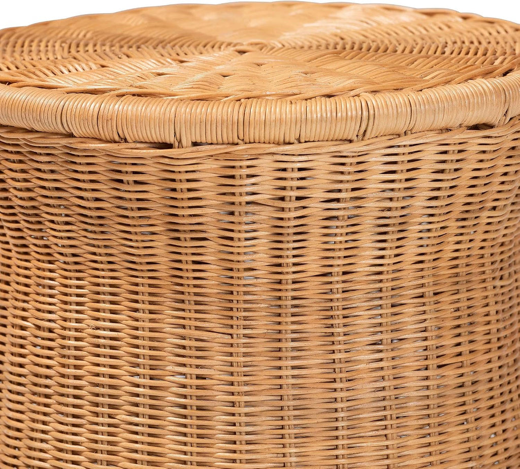 Handwoven Rattan Drum Honey Round End Table