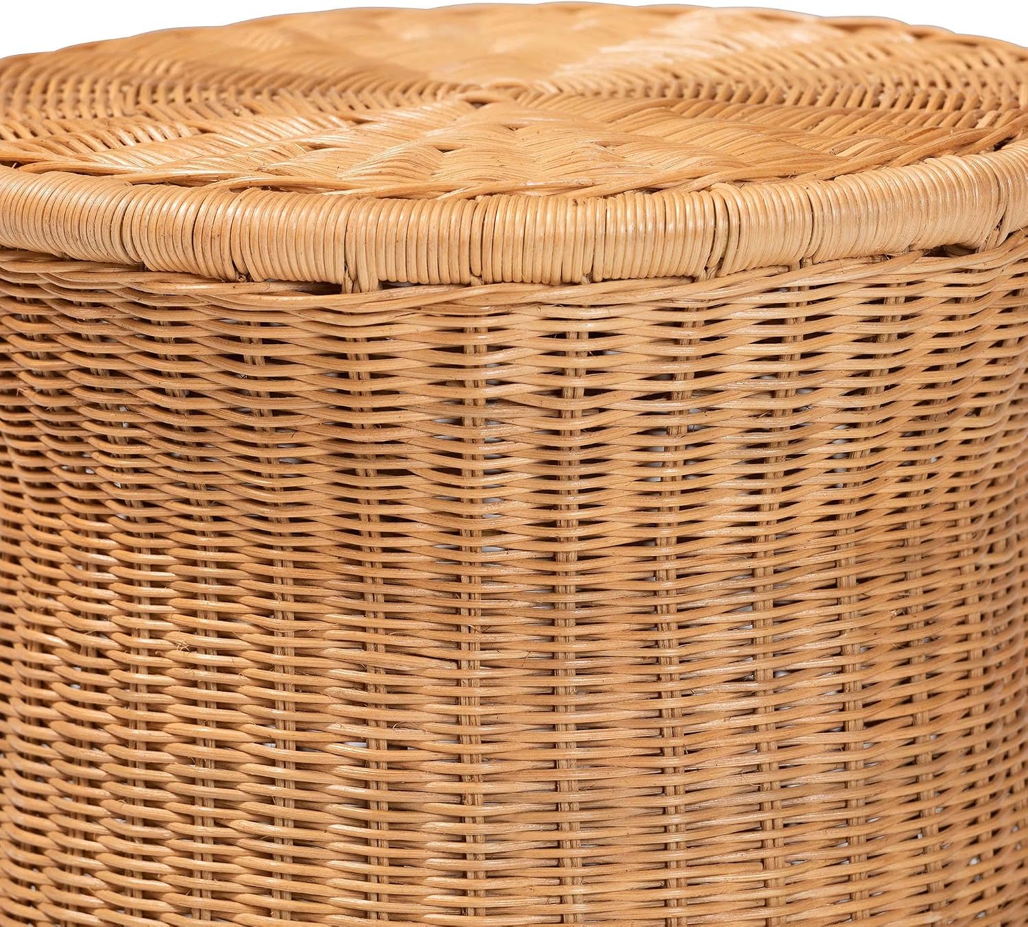 Handwoven Rattan Drum Honey Round End Table