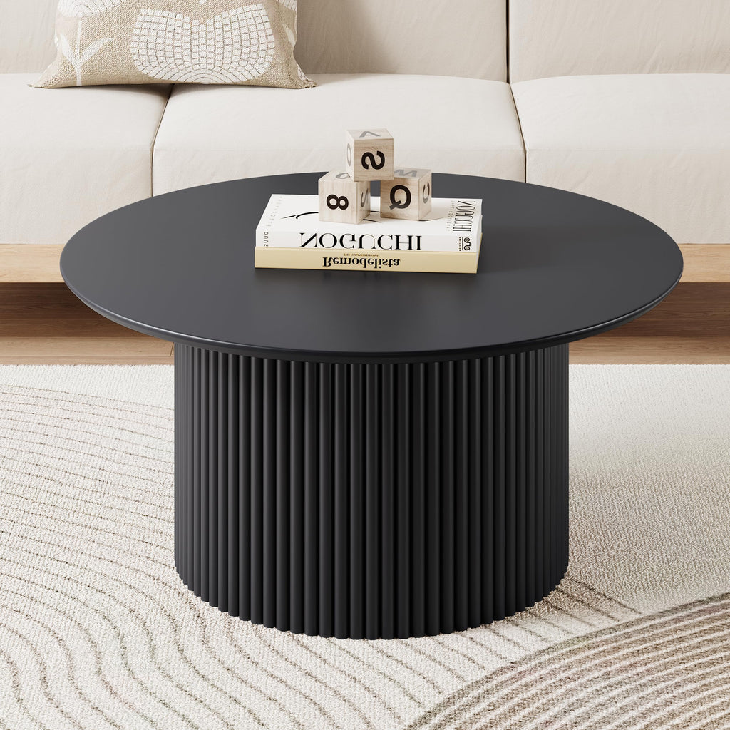 Walnut Fluted Round Lift Top Metal Frame Coffee Table