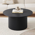 Walnut Fluted Round Lift Top Metal Frame Coffee Table