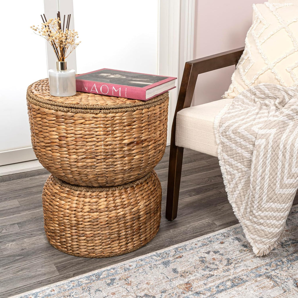 Handwoven Hyacinth Hourglass Storage Accent Table
