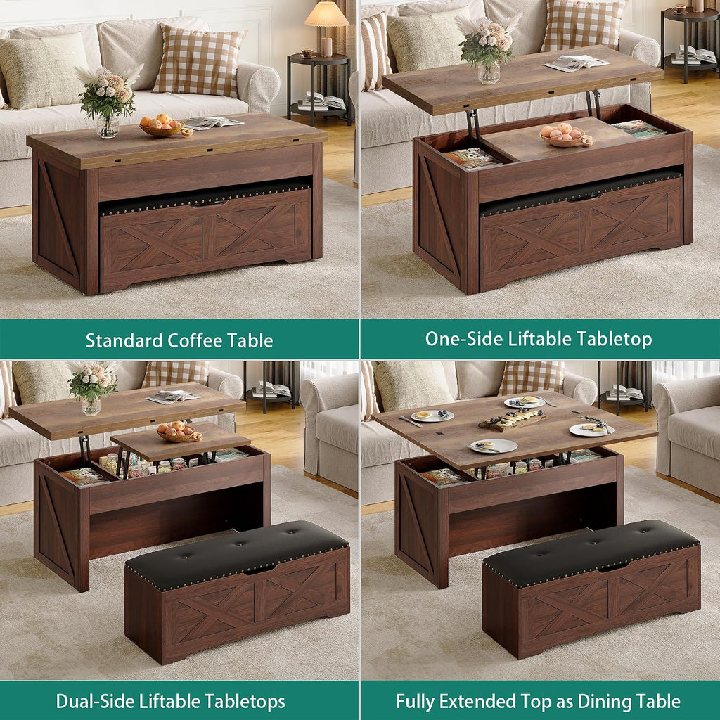 Walnut Convertible Lift Top Storage Coffee Table Set