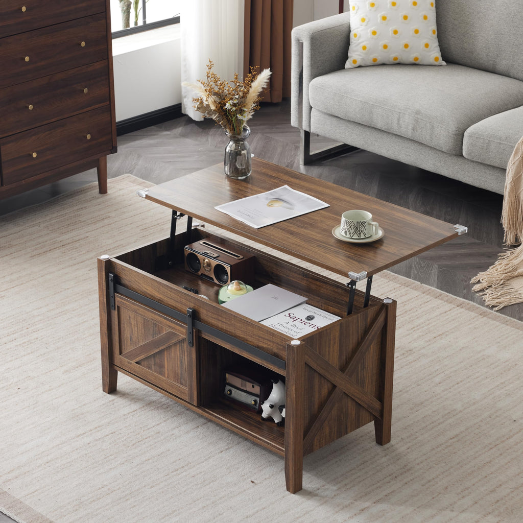 White Dark Brown Lift Top Storage Coffee Table