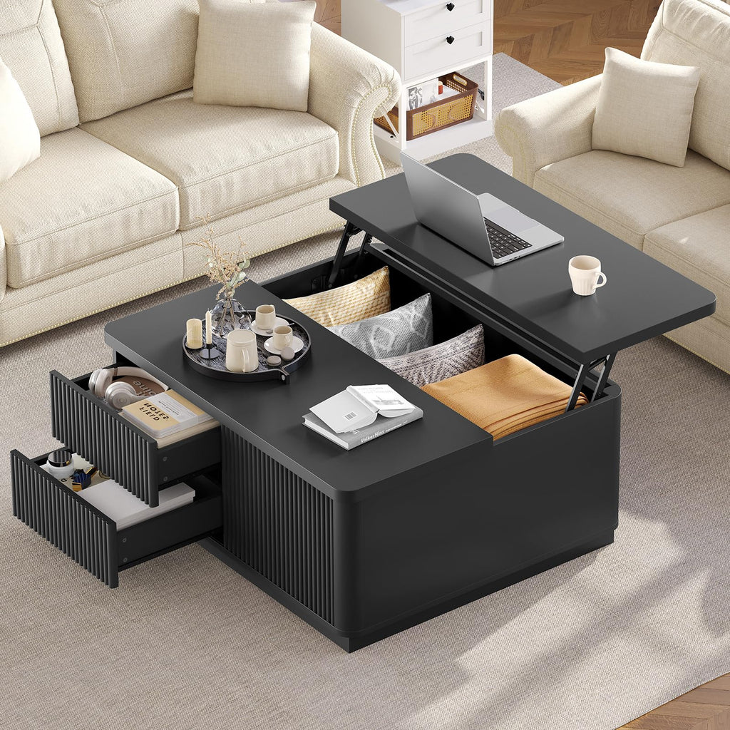 Black Walnut Square Lift Top Storage Coffee Table