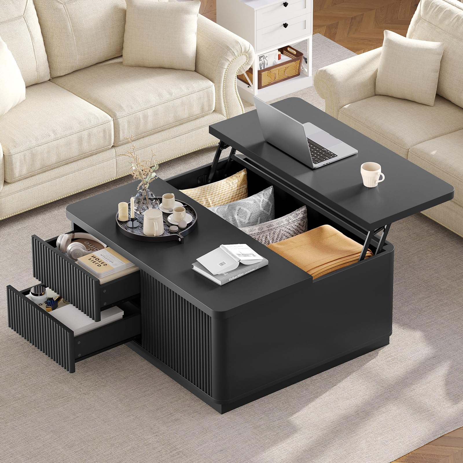 Black Walnut Square Lift Top Storage Coffee Table