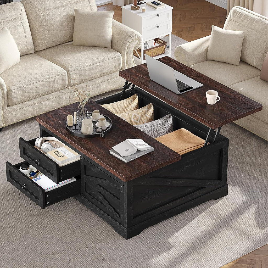 Black Walnut Square Lift Top Storage Coffee Table