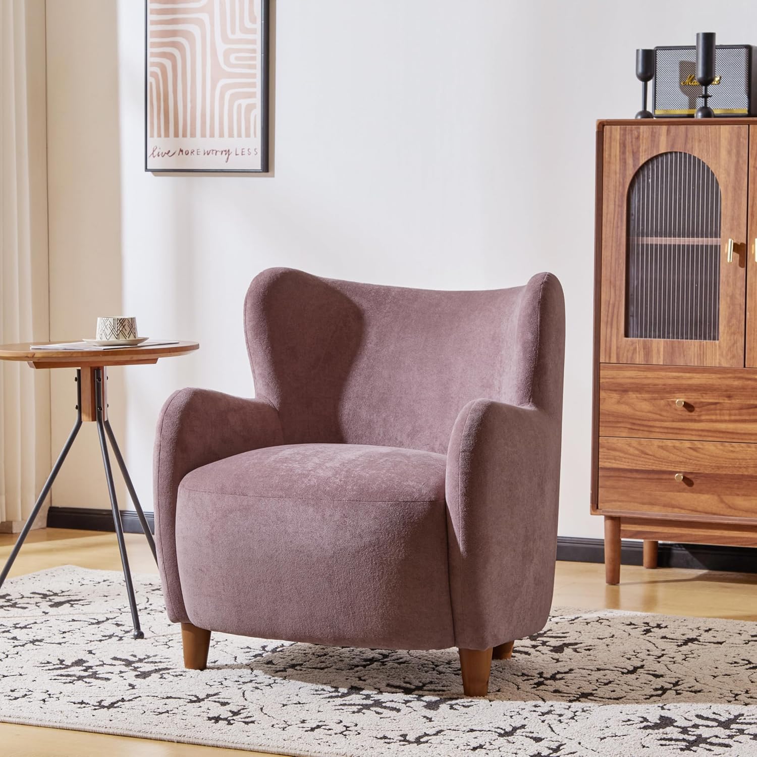 Velvet Wingback Dusty Orchid Fabric Accent Chair