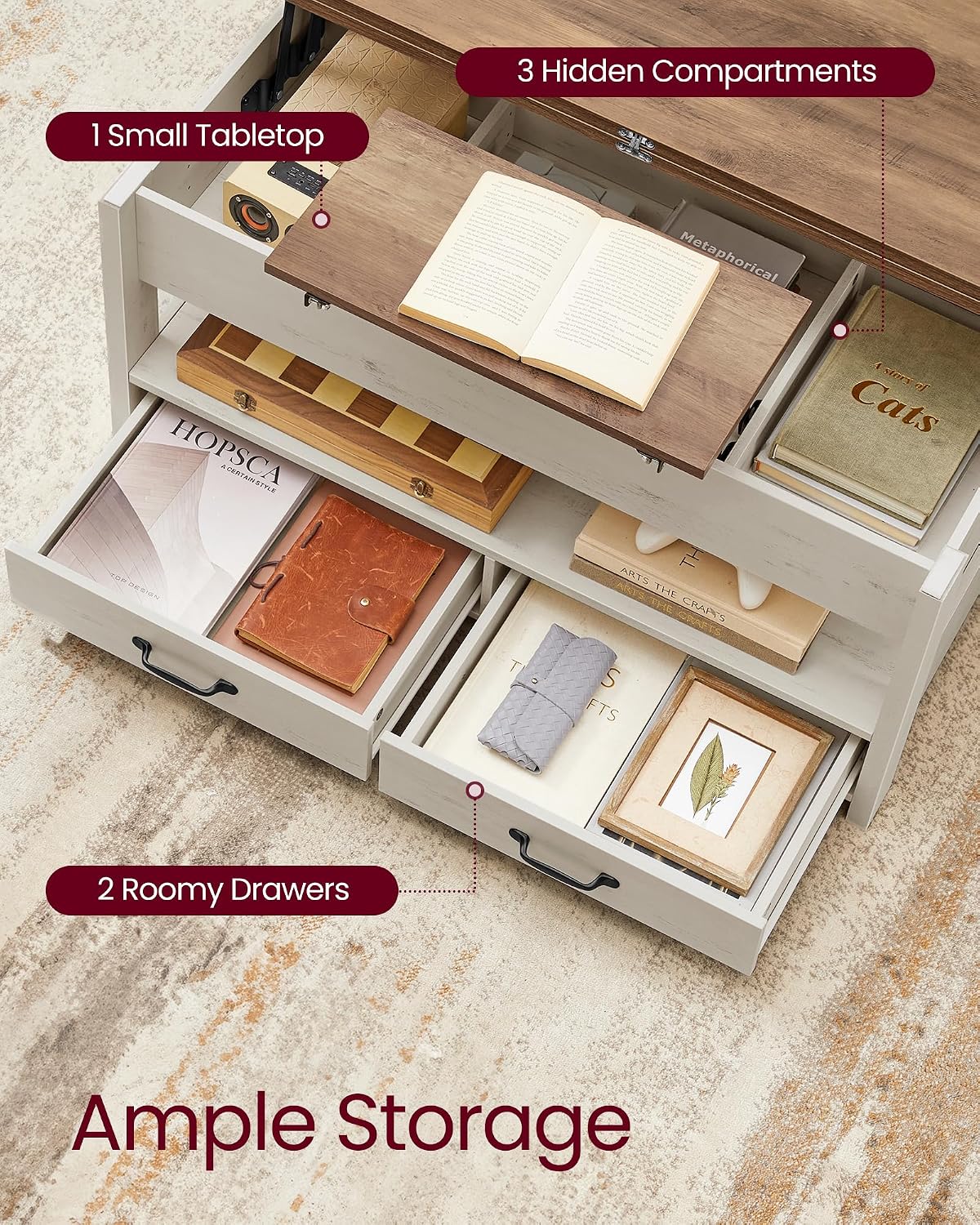 Honey Brown Rustic Lift Top Storage Coffee Table