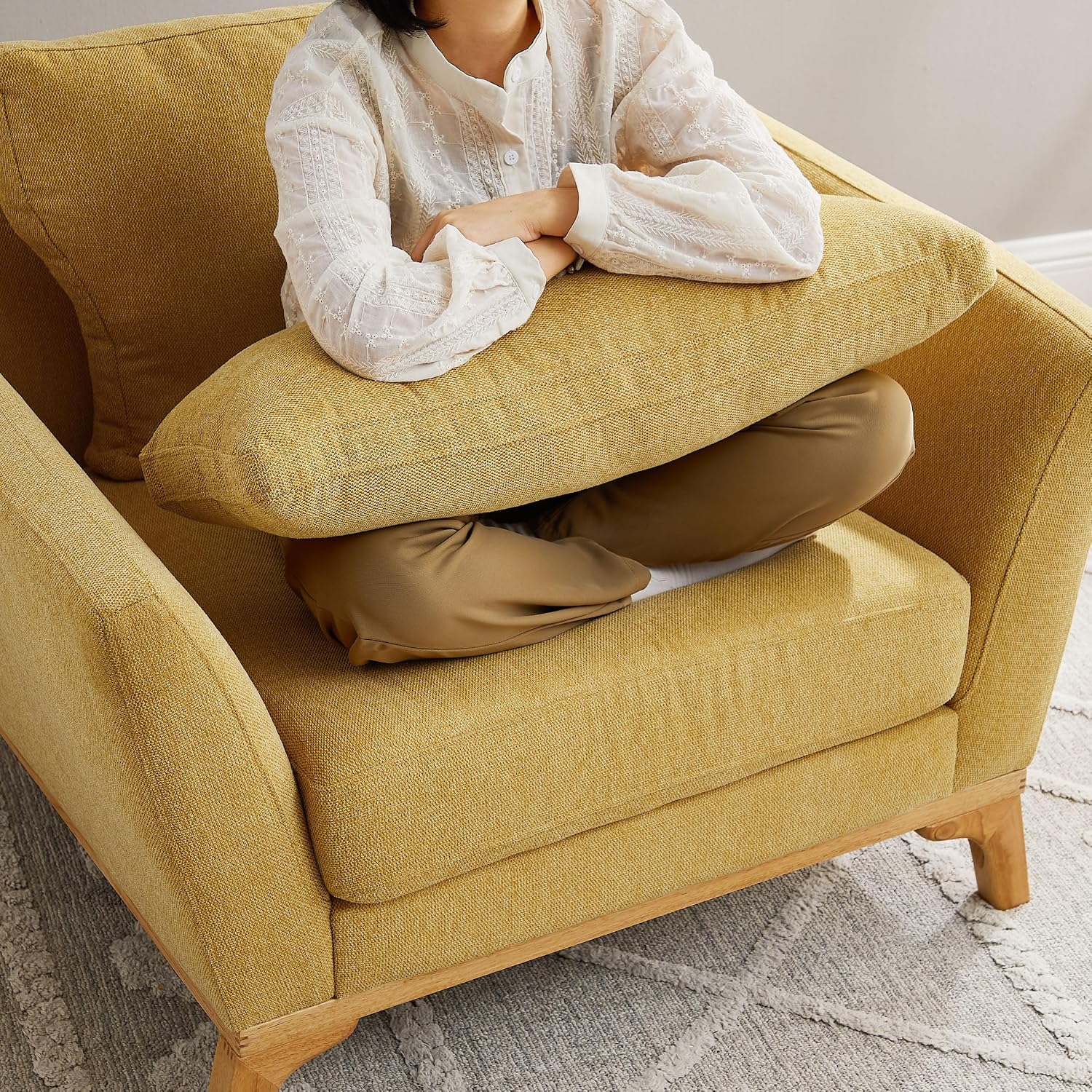 Large Linen Cushioned Accent Chair for Living Bedroom